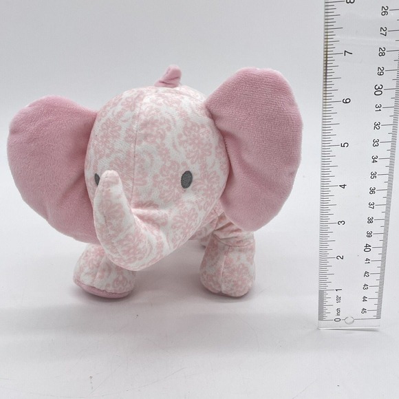 9" Little Me Pink Floral Damask Elephant Plush Lovey Rattle 2019 Gray White EUC - Picture 3 of 12